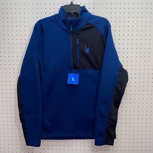 NWT Spyder Mens Large Color Block Heavyweight Bandit Half Zip Blue Pullover